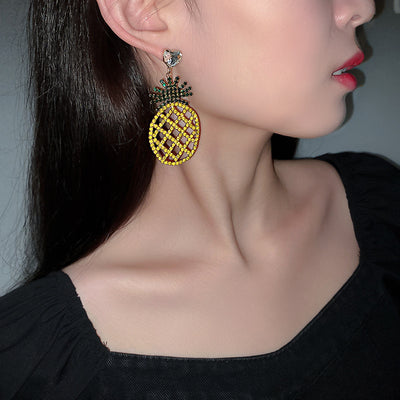 Pineapple Pattern Beaded Drop Earring
