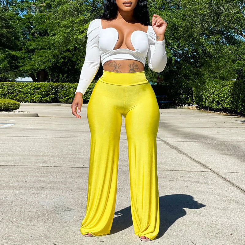 Solid High Waist Wide Leg Loose Pants