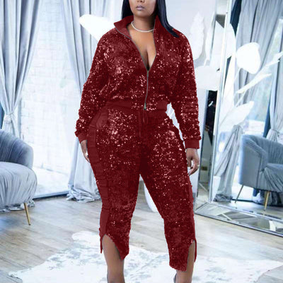 Sequins Long Sleeve 2PCS Pants Set