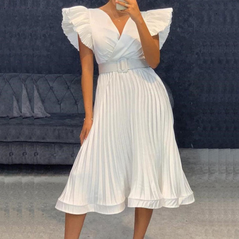Solid Deep V-Neck Sleeveless Midi Dress