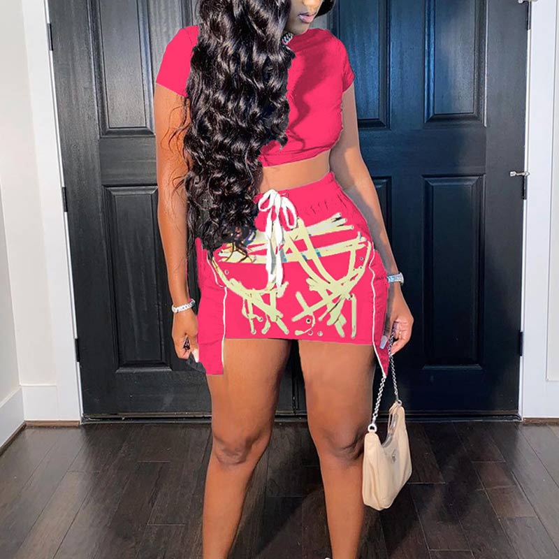 Solid Short Sleeve Crop Top & Bandage Skirt Set
