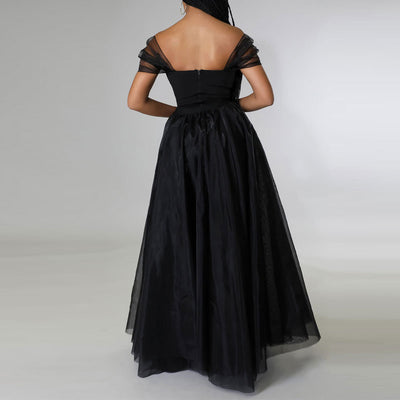 Solid High Waist Sheer Mesh A-Line Skirt