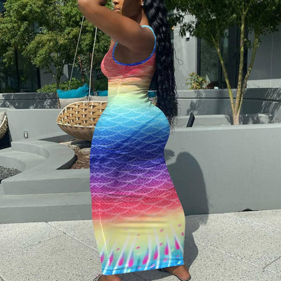 Gradient Color Sleeveless Fishtail Maxi Dress