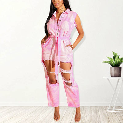 Tie Dye Print Sleeveless Cut Out Jumpsuit