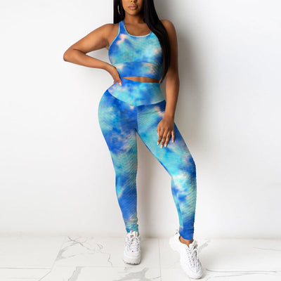 Colorblcok Sleeveless Crop Top & Pants Set