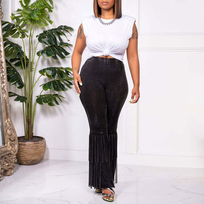 Solid Sleeveless Top & Tassel Design Pants Set