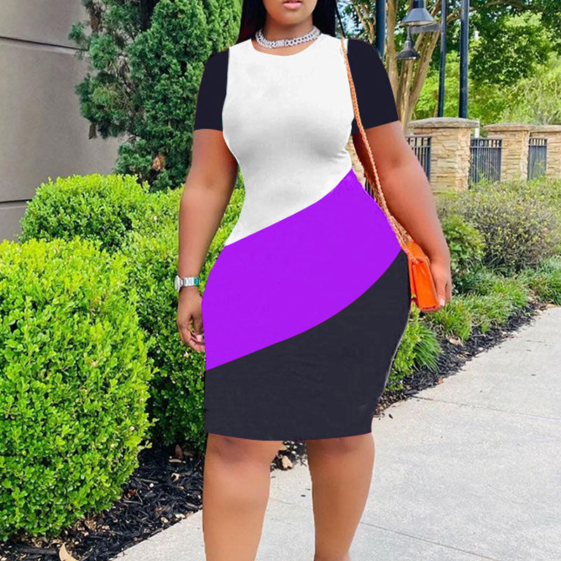Colorblock Short Sleeve Bodycon Dress
