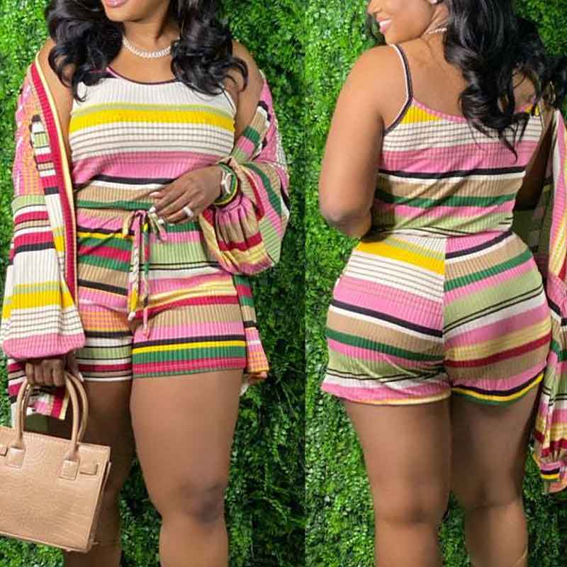 Striped Sleeveless 2PCS Top & Shorts Set