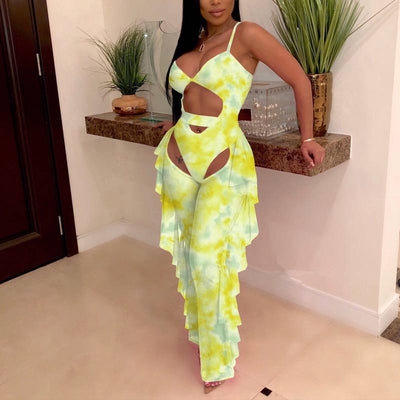 Tie Dye Print Sleeveless Two Piece Swimsuit Set