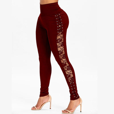 Solid High Waist Lace Patchwork Skinny Pants