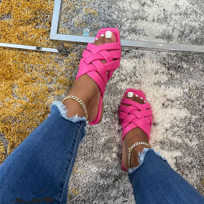 Crisscross Strap Square Toe Flat Sandals