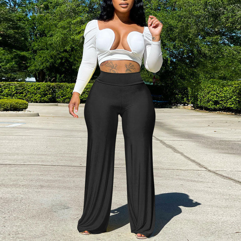 Solid High Waist Wide Leg Loose Pants