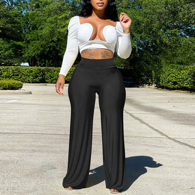 Solid High Waist Wide Leg Loose Pants
