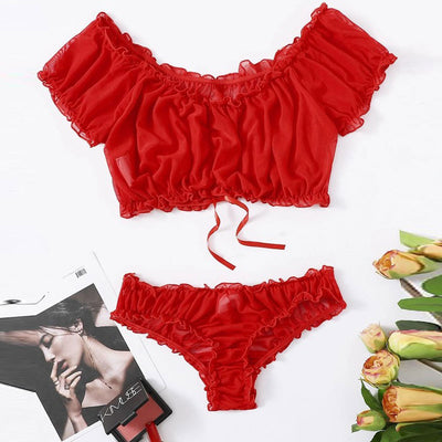 Solid Off Shoulder 2PCS Lingerie Set