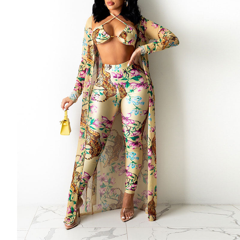 Floral Print Long Sleeve Three Piece Set