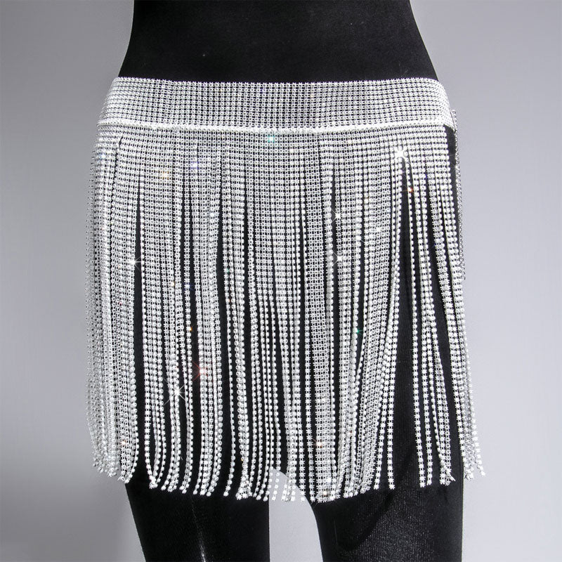 Rhinestone High Waist Tassel Design Skirt