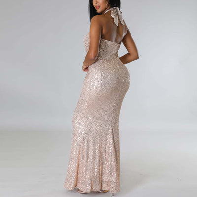 Sequins Halter Sleeveless Mermaid Evening Dress