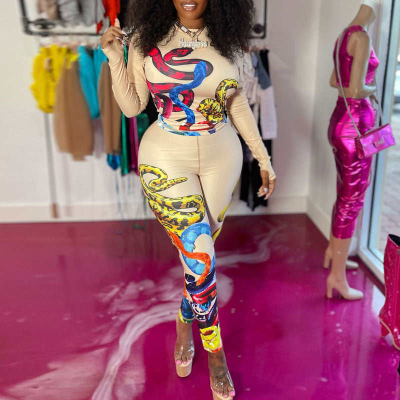 Print Long Sleeve Top & Pants Set