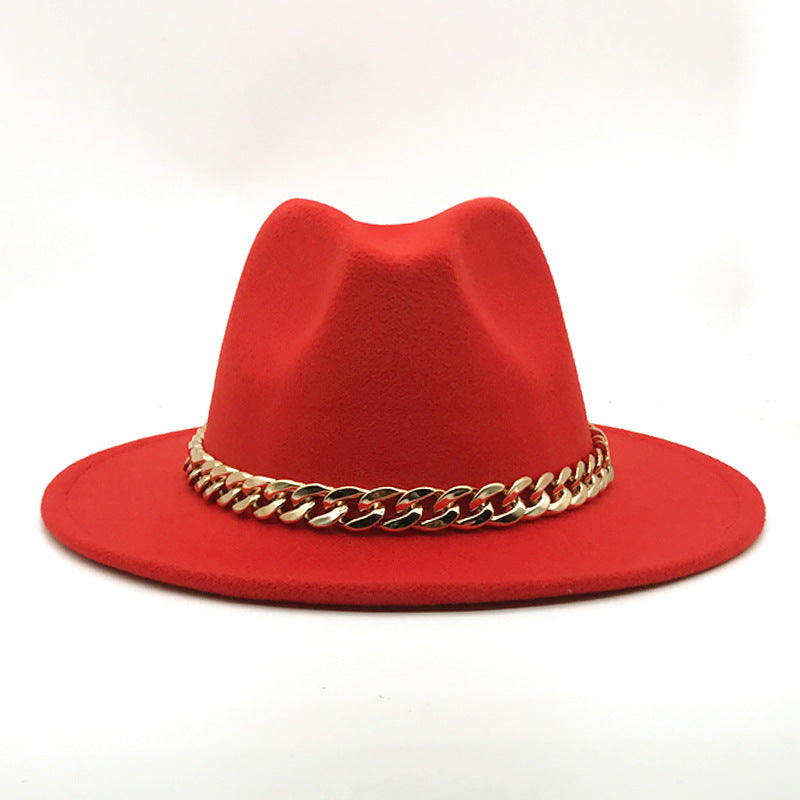 Solid Chain Decoration Jazz Hat