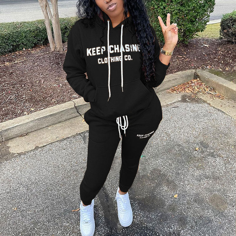 Solid Letter Print 2PCS Pants Set