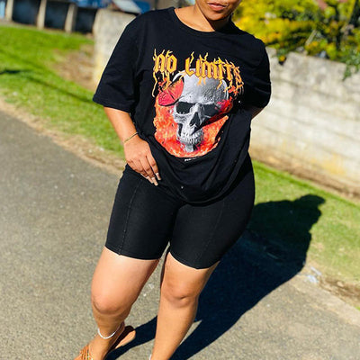 Letter Print Short Sleeve T-Shirt & Shorts Set