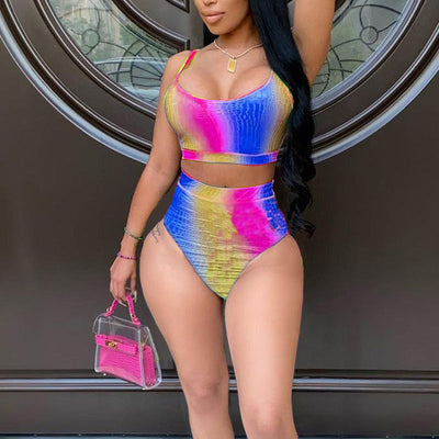 Gradient Color Sleeveless Swimsuit Set