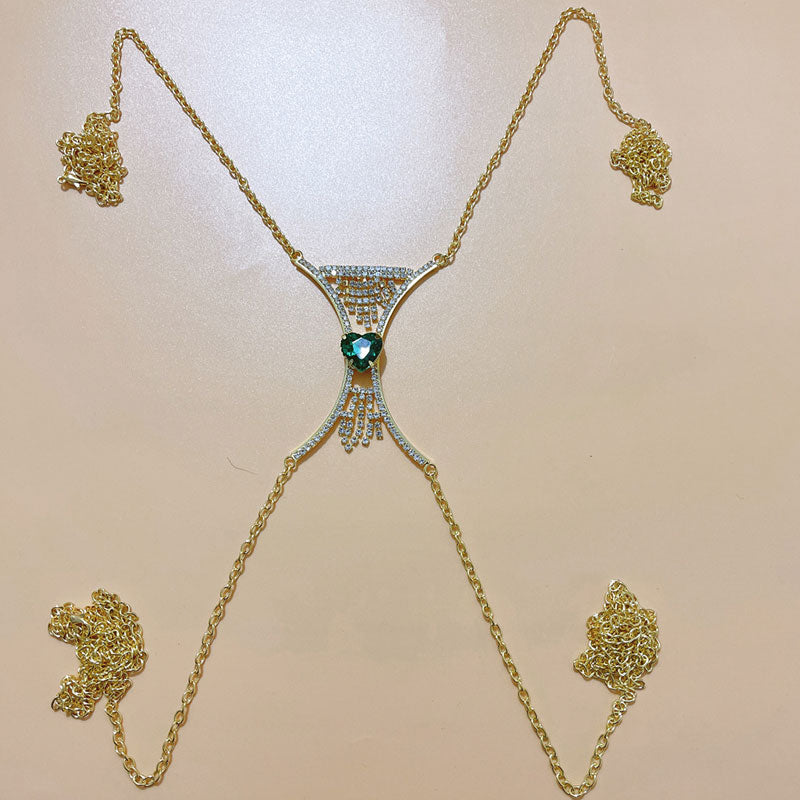 Heart Shaped Tassel Design Rhinestone Body Chain