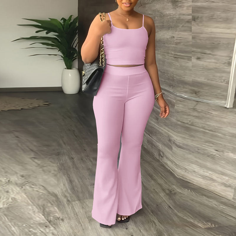 Solid Sleeveless Spaghetti Strap Top & Pants Set