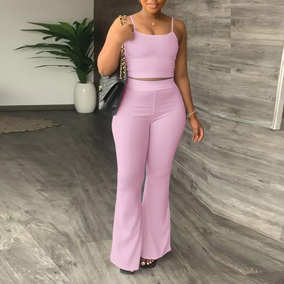 Solid Sleeveless Spaghetti Strap Top & Pants Set