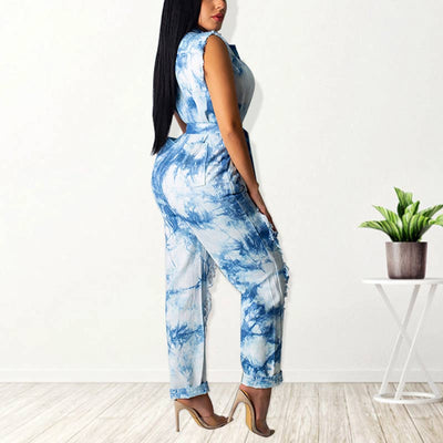 Tie Dye Print Sleeveless Cut Out Jumpsuit
