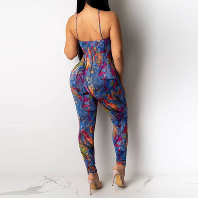 Tie Dye Print Halter Sleeveless Jumpsuit