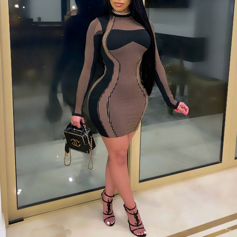 Colorblock Long Sleeve Bodycon Dress