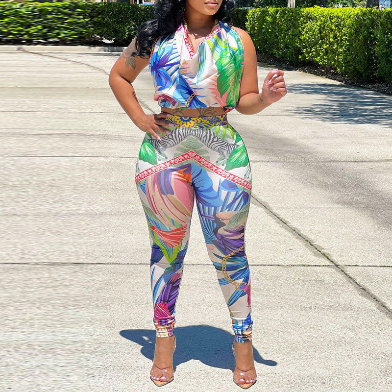 Print Halter Top & Pants Set