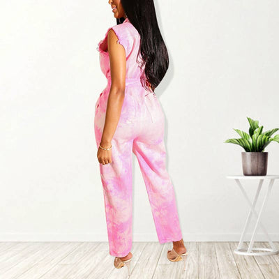 Tie Dye Print Sleeveless Cut Out Jumpsuit