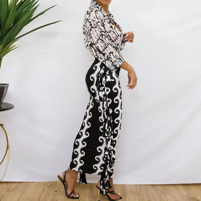 Print Tassel Design High Waist Skirt
