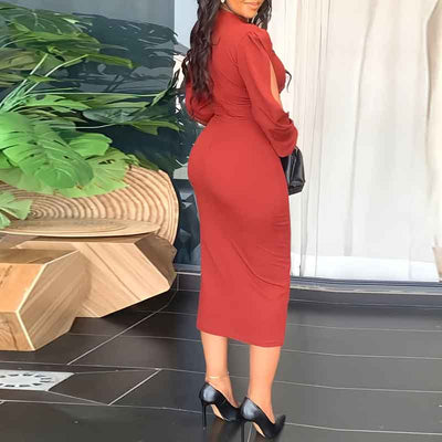 Solid Slit Sleeve Midi Dress