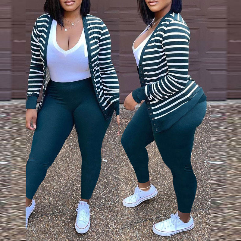 Striped Pattern Long Sleeve Two Piece Set