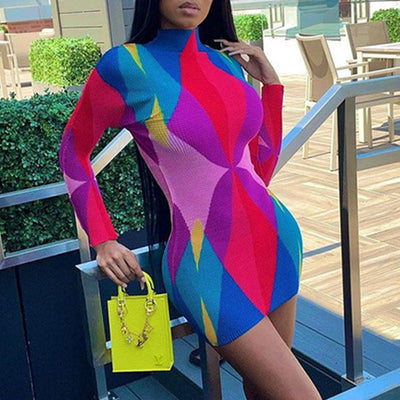 Colorblock Long Sleeve Bodycon Dress