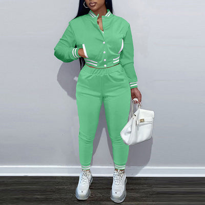 Print Long Sleeve Baseball Coat & Pants Set