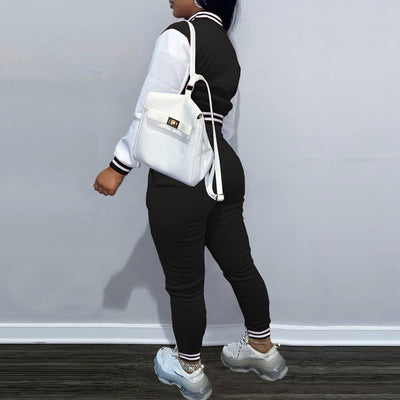 Colorblock Long Sleeve Button Detailed Baseball Coat & Pants Set
