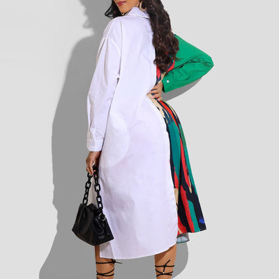 Colorblock Print Long Sleeve Shirt Dress