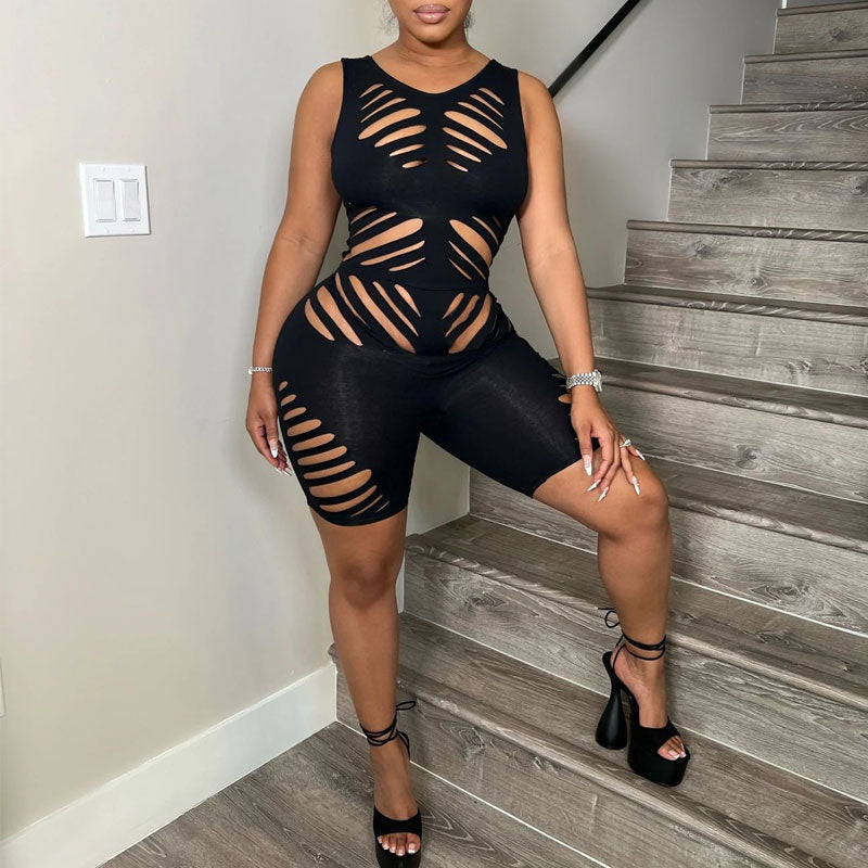 Solid Sleeveless Cut Out Romper