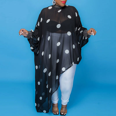 Print Studded Turtleneck Long Sleeve Loose Top