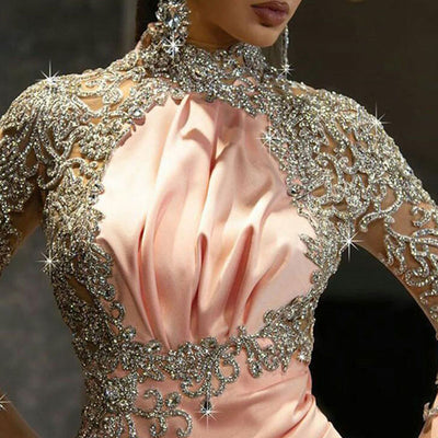 Sequins Long Sleeve High Slit Cape Dress