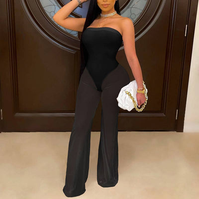 Off  Shoulder Sheer Mesh Jumpsuit