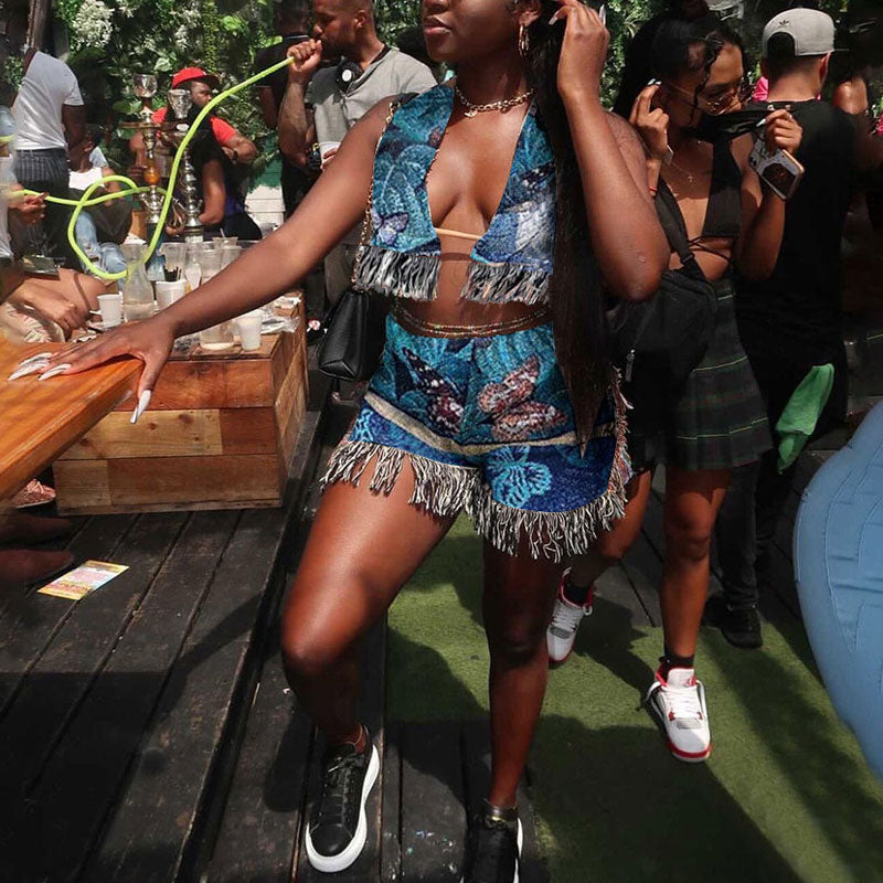 Print Halter Tassel Design Two Piece Set