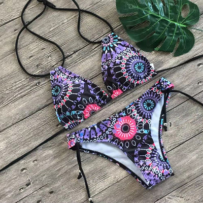 Floral Print Halter 2PCS Bikini Set