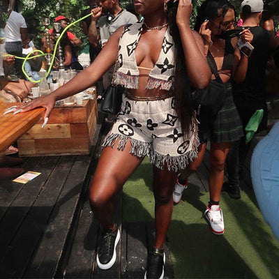 Print Halter Tassel Design Two Piece Set