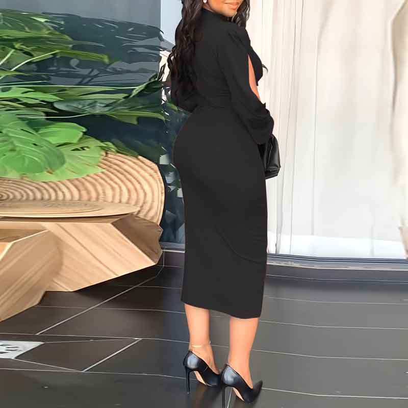Solid Slit Sleeve Midi Dress