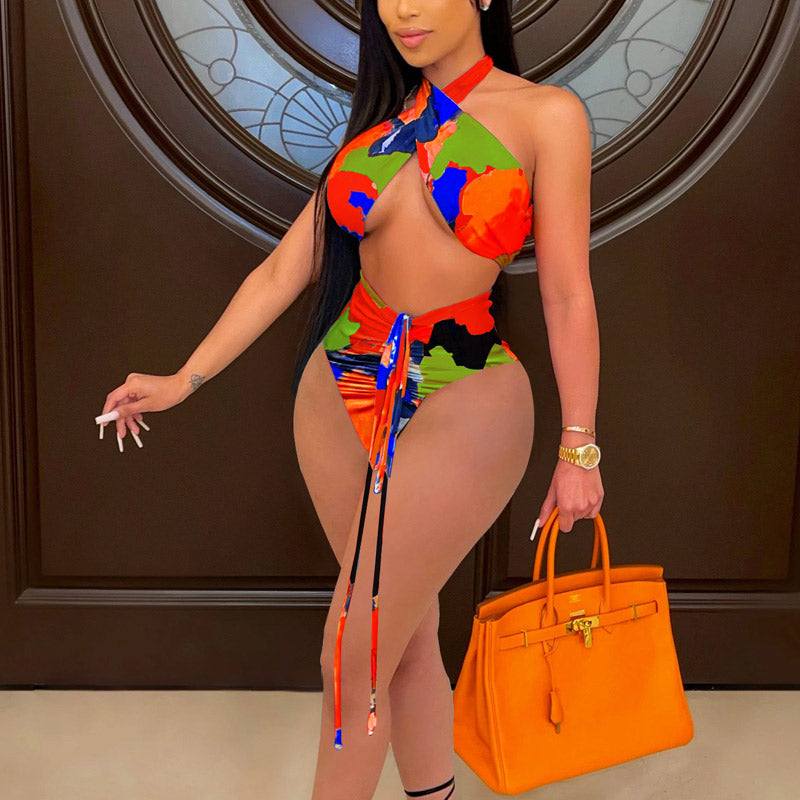 Print Halter Two Piece Swimsuit Set